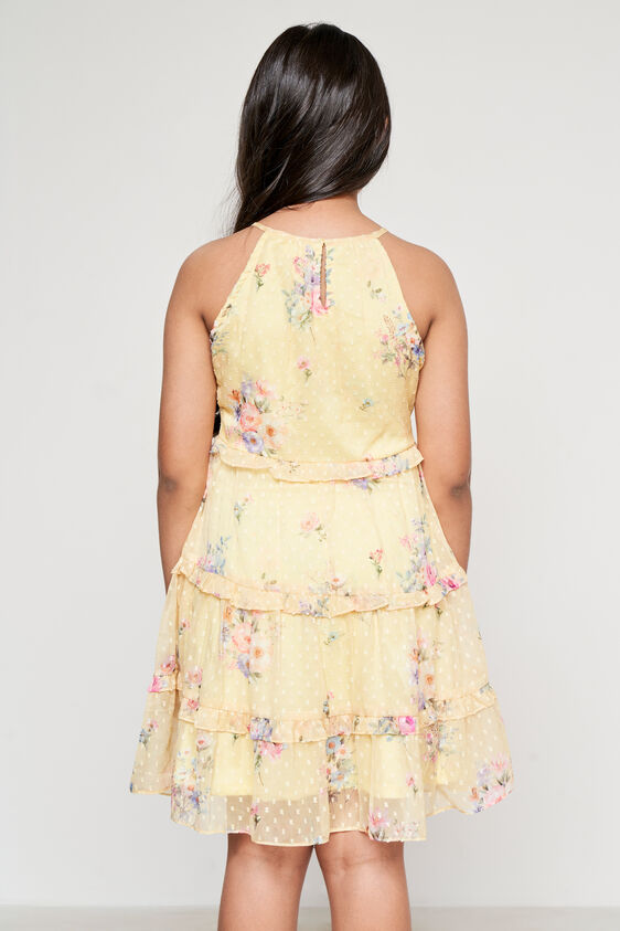Yellow Floral Flared Dress, Lime Green, image 5